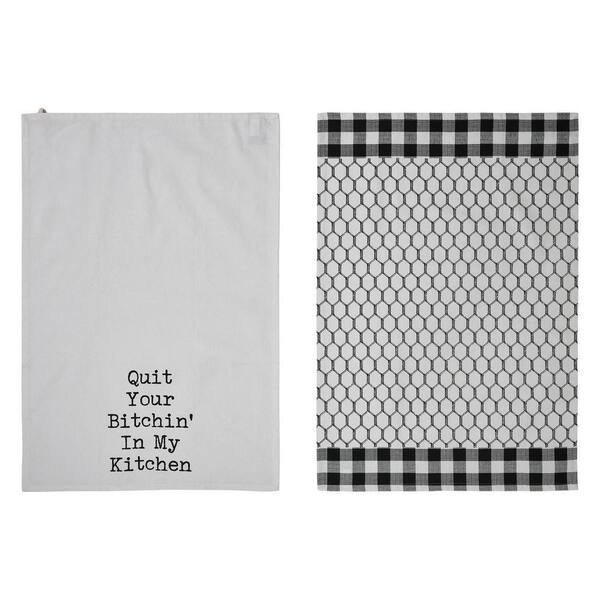 Down Home Soft White Graphic In My Kitchen Cotton Kitchen Tea Towel Set (Set of 2)