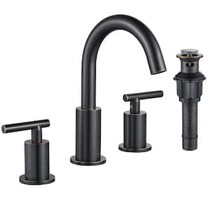 8 in. Widespread Double Handle High-Arc Bathroom Faucet with Metal Pop-up Drain 360° Rotation in Oil Rubbed Bronze