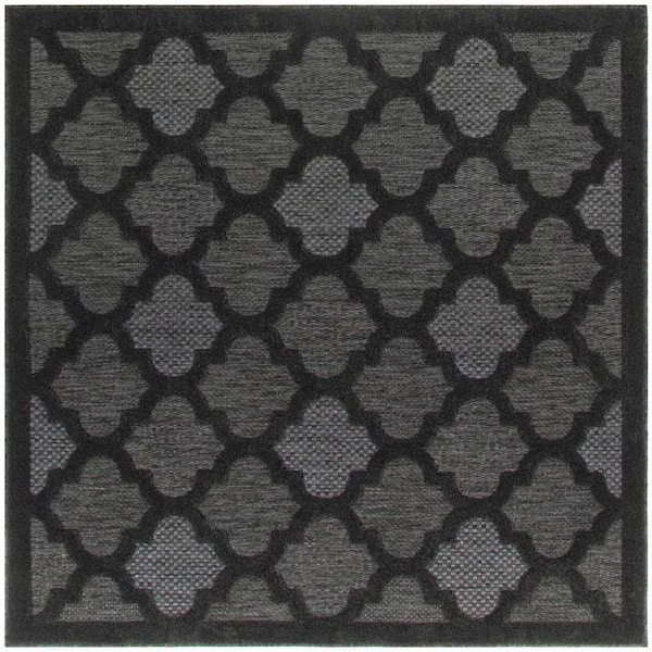 Nourison Easy Care Charcoal Black 5 ft. x 5 ft. Trellis Contemporary Square Area Rug
