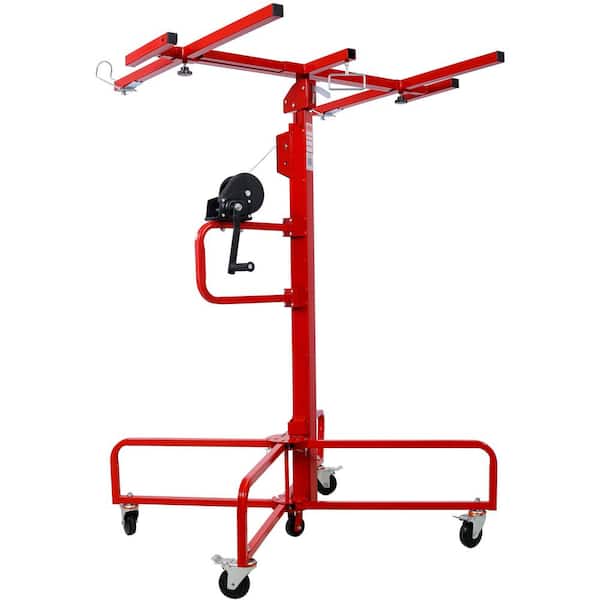 Red 16 ft. Steel Drywall Panel Hoist Panel Lift Rolling Jack Lifter with Caster Wheel, 150 lbs. Load Capacity