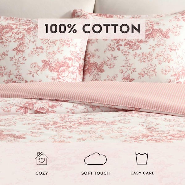 Laura Ashley Toile Delight 3-Piece Rose/Cream Cotton Full/Queen