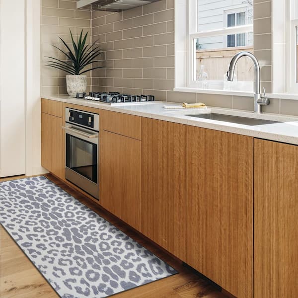 Miya Leopard Grey 2.5 ft. x 7 ft. Animal Print Washable Runner Rug