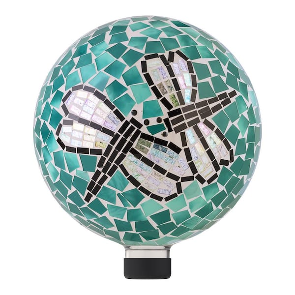 Alpine Corporation Indoor/Outdoor 10 in. Dia Dragonfly Duo Gazing Globe Yard Decoration, Multicolor