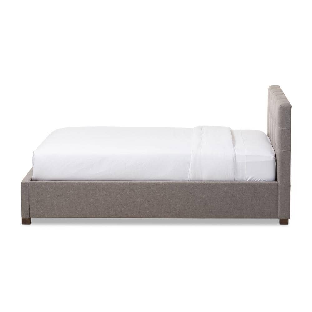 Grey Upholstered Queen Platform Bed with Storage Drawer