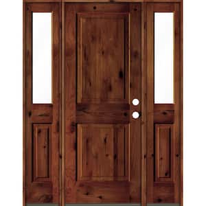 58 in. x 80 in. Rustic Knotty Alder Square Red Chestnut Stained Wood Left Hand Single Prehung Front Door