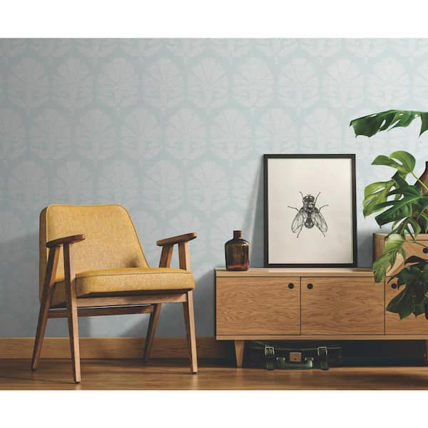 Ronald Redding Blue and White Ottoman Fans Matte Non-pasted Grasscloth Wallpaper 27 in. x 27 ft.
