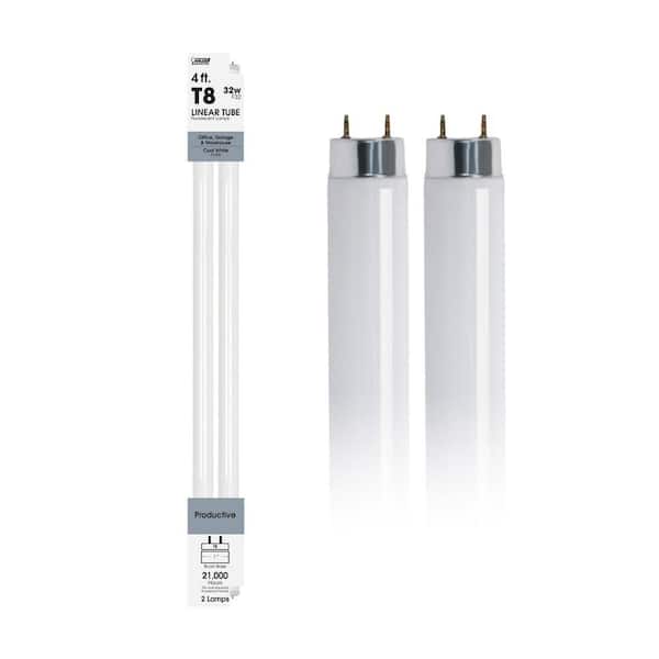32-Watt 4 ft. T8 G13 Linear Fluorescent Tube Light Bulb, Cool White 4100K (2-Pack)