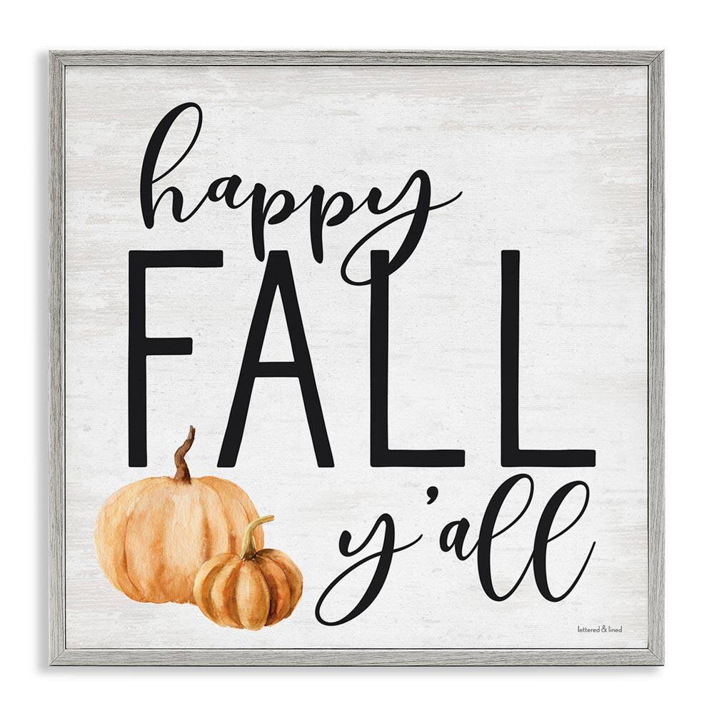 Happy Fall Y'all Farm Pumpkin Gourd by Lettered and Lined Gray Framed Graphic Typography Art Print 12 in. x 12 in. price history on PriceWatchPro