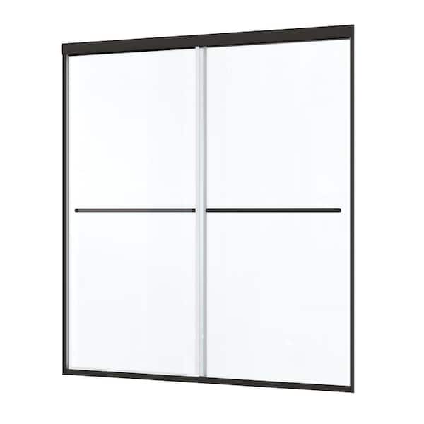 Semi-Frameless Shower Door 50-54 in. W x 70 in. H, 1/4 in. Tempered Glass Matte Black Dual Slide w/Towel Bar L/R Install