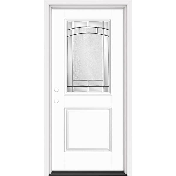 Masonite Performance Door System 36 in. x 80 in. 1/2 Lite Element Right-Hand Inswing White Smooth Fiberglass Prehung Front Door