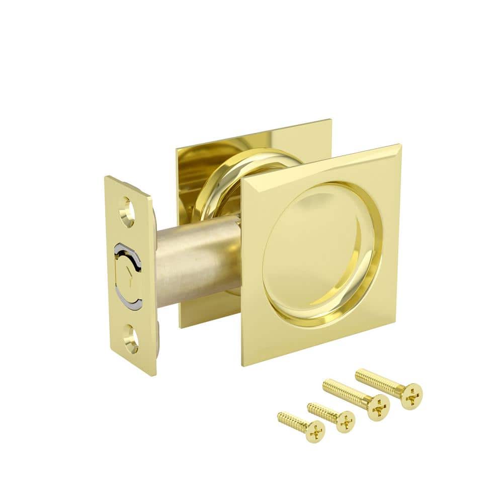 Onward 2 7/16 in. (62 mm) Bright Brass Square Pocket Door Passage Pull