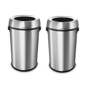 17 Gal. Heavy-Gauge Stainless Steel Round Commercial Trash Can with Open Top Lid (2-Pack)
