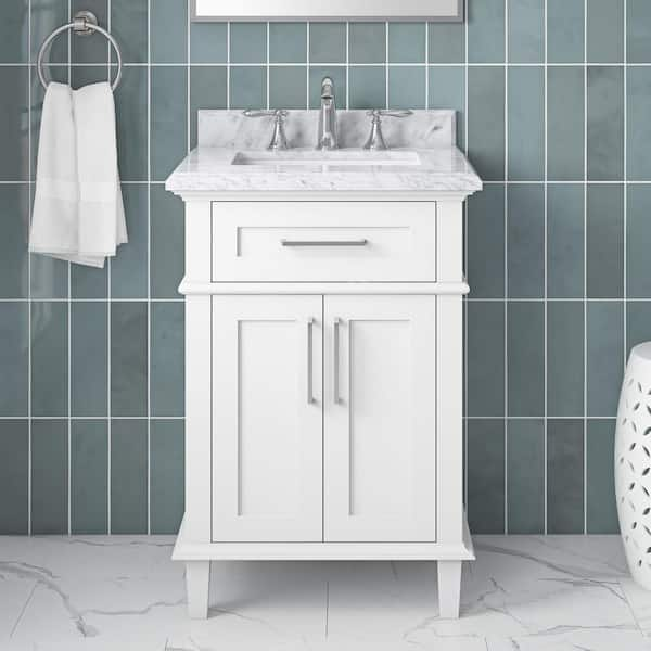 Sonoma 24 in. Single Sink White Bath Vanity with Carrara Marble Top (Assembled)