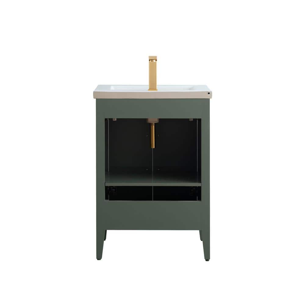 24" Vintage Green Single Sink Bathroom Vanity with Ceramic Top