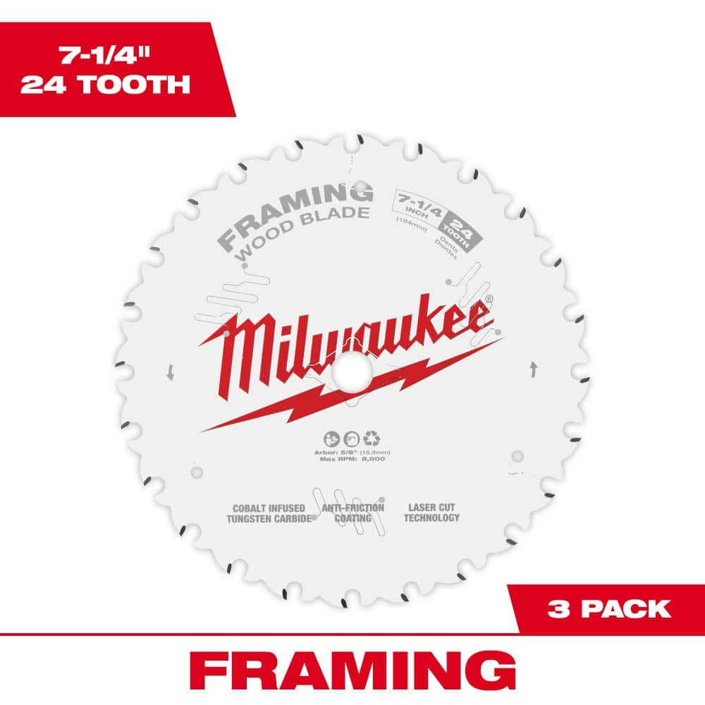 Milwaukee 7-1/4 in. x 24-Tooth Carbide Framing Circular Saw Blade (3-Pack)