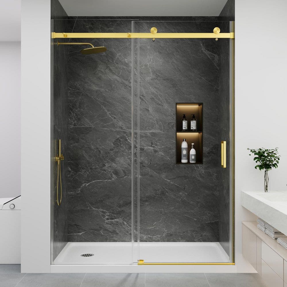 EASYWORC 49 in. - 54 in. W x 76 in. H Sliding Frameless Shower
