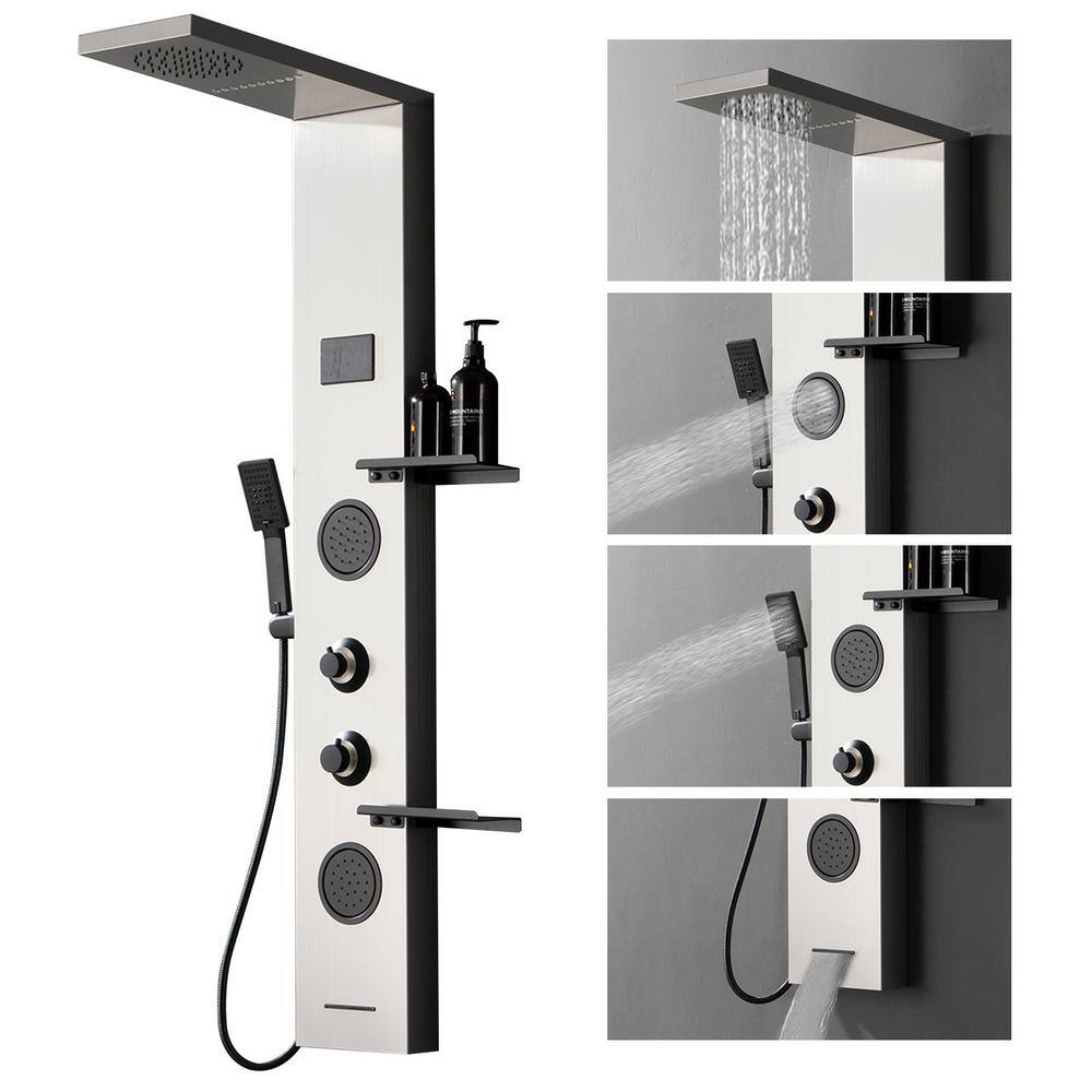 Stainless Steel 2-Jet Rainfall Shower Panel System with Shelf