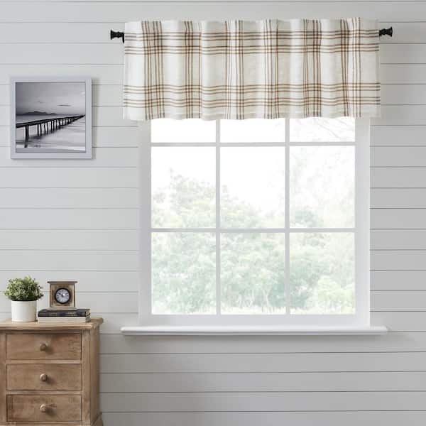 VHC BRANDS Wheat Plaid 72 in. L x 19 in. W Cotton Valance in Golden Tan Soft White