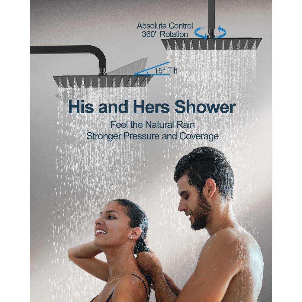 Matte Black Dual Shower Head System with Handheld and Jets