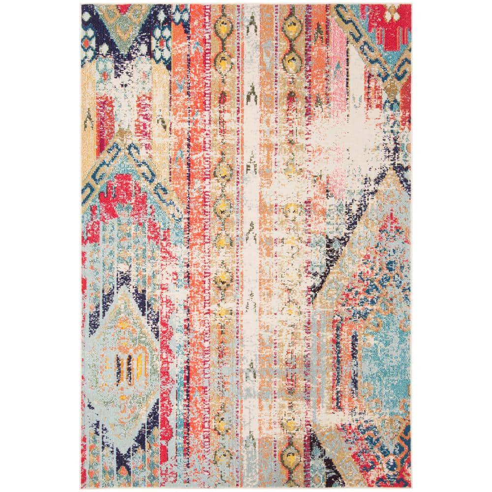 SAFAVIEH Madison Blue/Orange Doormat 2 ft. x 4 ft. Geometric Area Rug ...