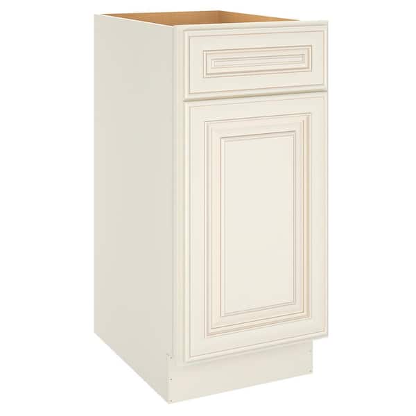 HOMEIBRO 15 in. W. x 24 in. D x 34.5 in. H in Cameo White Plywood Ready to Assemble Base Kitchen Cabinet with 1-Drawer 1-Door
