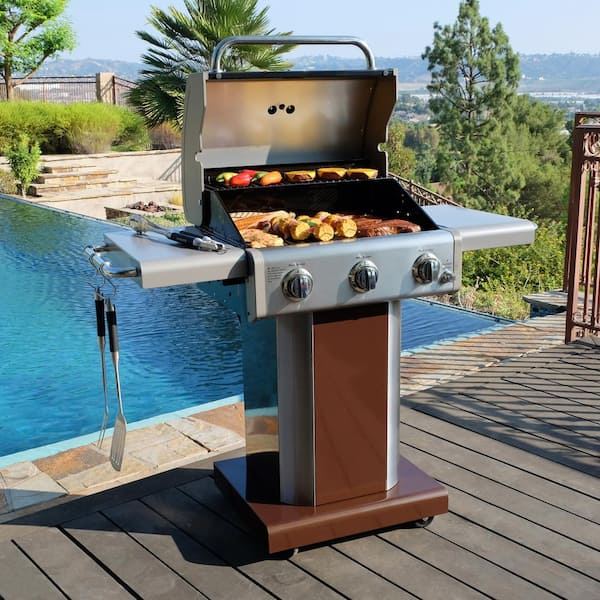 KENMORE 3-Burner Propane Gas Pedestal Grill with Folding Side Shelves in  Mocha with 4-Wheels PG-4030400LD-MO - The Home Depot