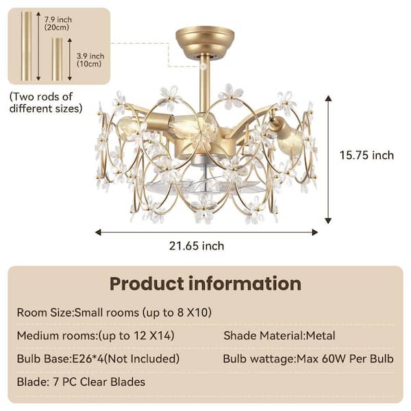 ARISKEEN 21 in. Indoor Golden Ceiling Fan with Light, Ceiling Fans
