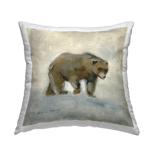 Brown Bear Wildlife Animal Beige Square Outdoor Throw Pillow
