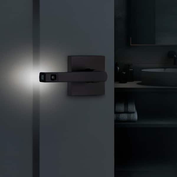Halifax Square Matte Black Bed/Bath LED Motion Activated Light Up Sensor Door Handle with Push Button Lock