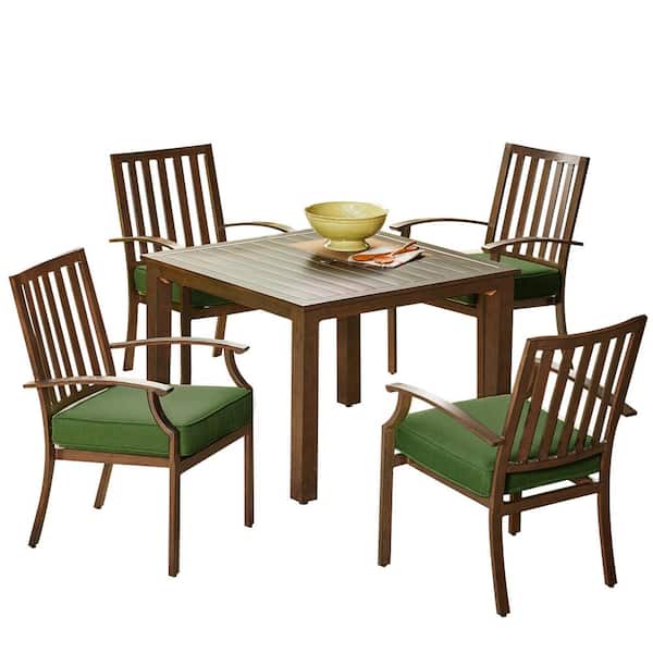 Royal Garden Bridgeport 5-Piece Metal Stationary Outdoor Dining Set with Green Cushions