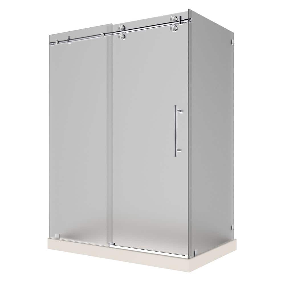 Langham 60" x 77.5" Frameless Frosted Glass Sliding Shower Enclosure with Base