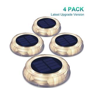 Solar Powered 4-Lights Deco Clear LED In-Ground Well Light, Garden Pool Porch Waterproof Warm White LED