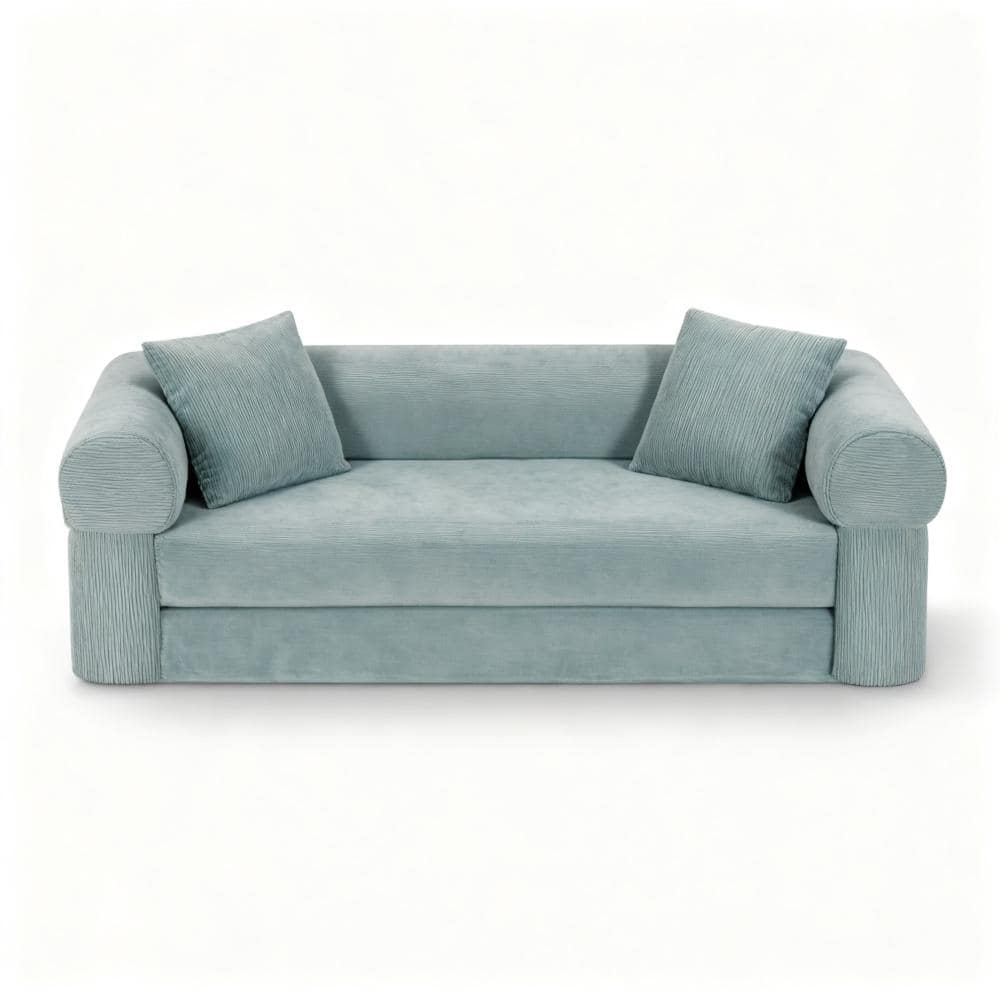 80 in. Light Green Corduroy Queen Sleeper Sofa Bed with Storage, 3-Seat Convertible Couch durable construction