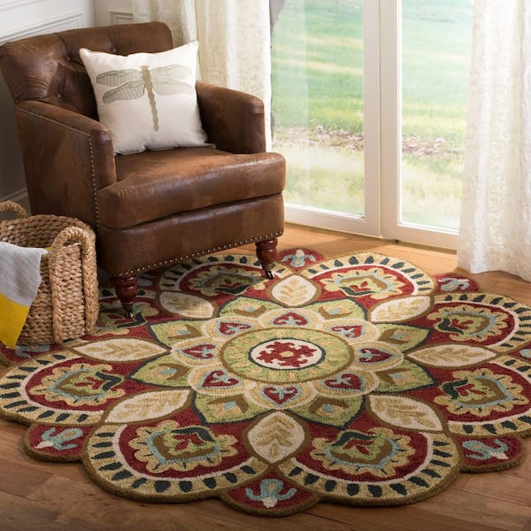 Novelty 11 ft. x 11 ft. Round Red/Taupe Medallion Floral Area Rug