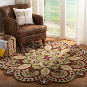 Novelty Red/Taupe 4 ft. x 4 ft. Round Floral Area Rug
