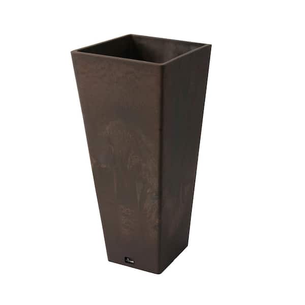 Algreen PRODUCTS Valencia 10.5 in. x 24 in. H Square Planter with Water Tray, Brown Marble