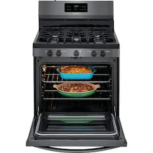 30 in. 5 Burner Freestanding Gas Range in Black Stainless Steel with Self-Cleaning Oven