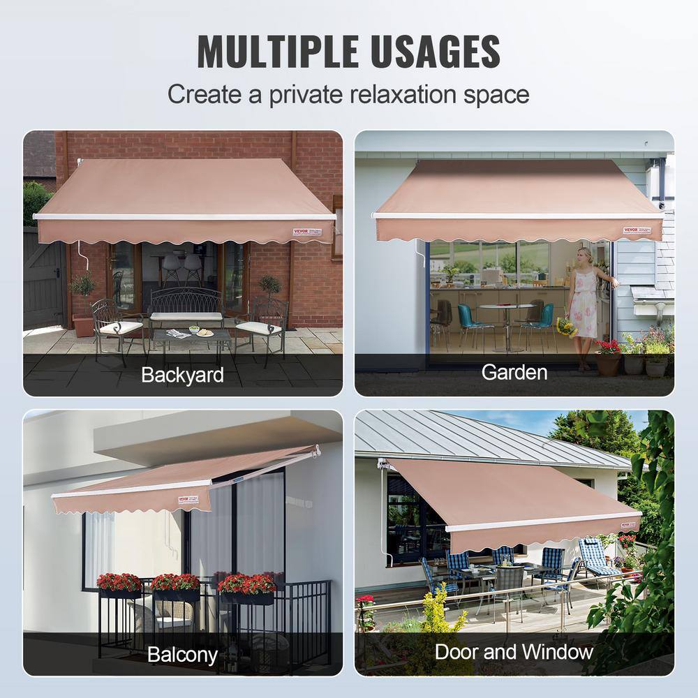 10 x 8 ft Beige Polyester Manual Retractable Patio Awning