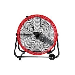 Heavy Duty Drum Industrial Fan 24 In. 3 Fan Speeds Floor Fan in Red with 360 Degree Adjustable Tilt and Rotation