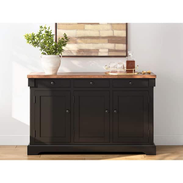 Wildenauer Black/Brown MDF Buffet with Adjustable Shelves and Drawers