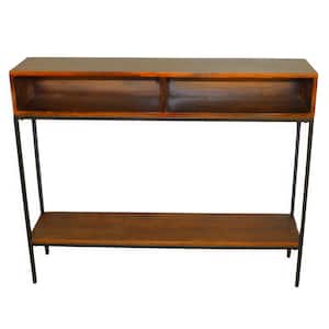 Edvin 42 in. Chestnut/Black Standard Rectangle Wood Console Table with Storage