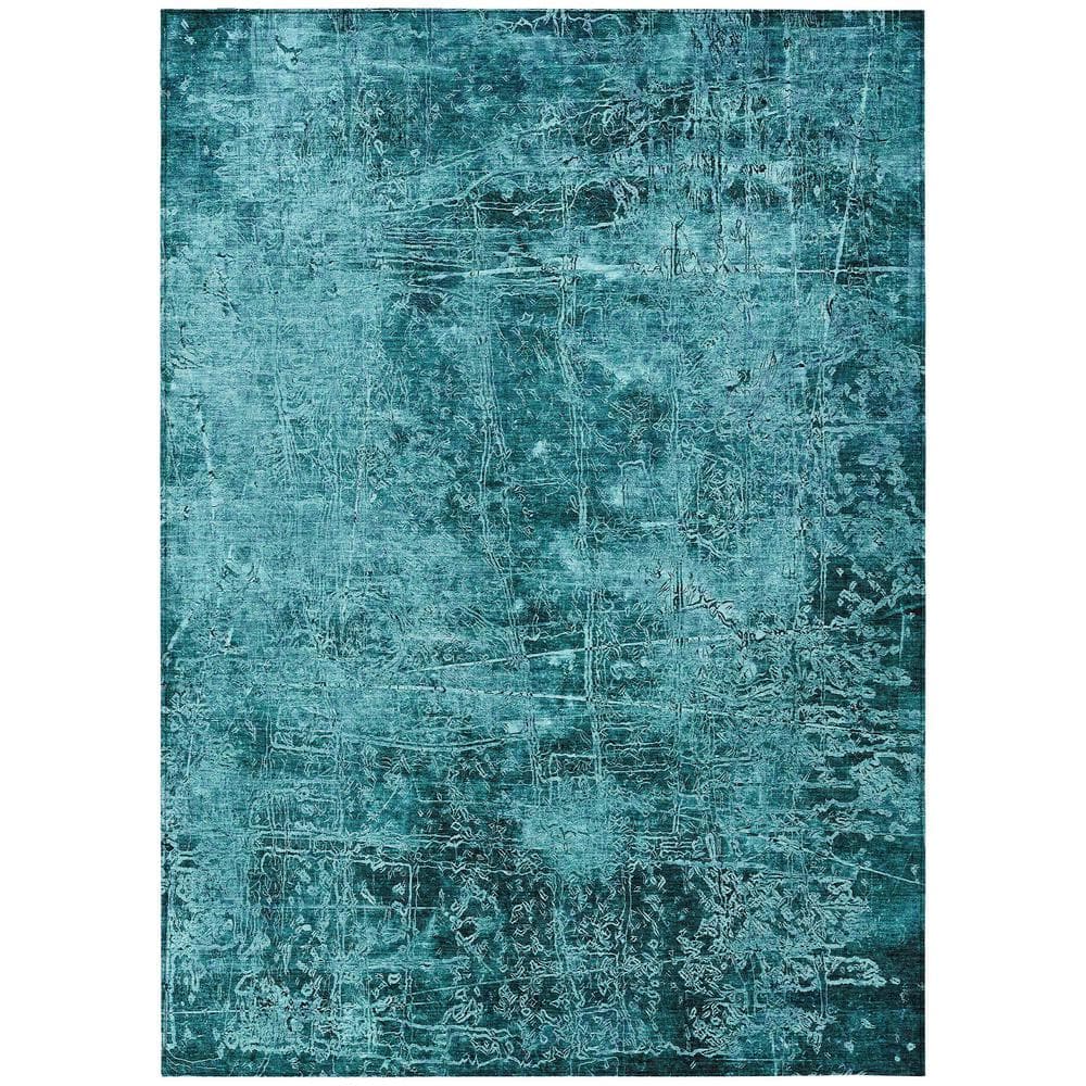 Teal Rectangular Synthetic Flat Woven Washable Rug 3' x 5'