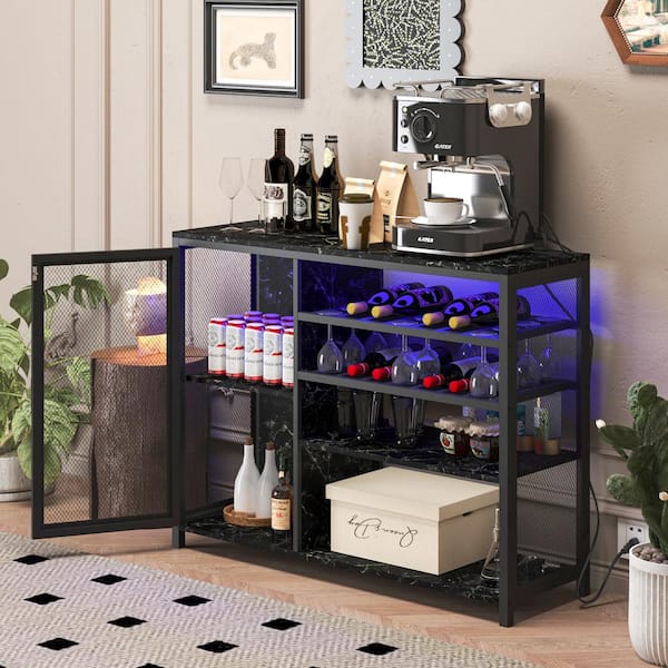 Glass Doors Kitchen Cabinet Black Tall Bar Cabinet Unikito Wine