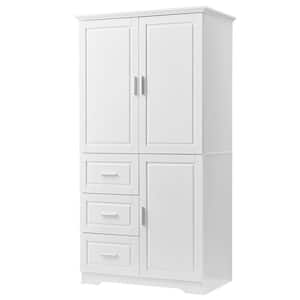 32.6 in. W x 19.6 in. D x 62.2 in. H White Freestanding Tall and Wide Linen Cabinet with 3 Doors and 3 Drawers in White