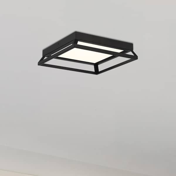 EnviroLite Terrace 14 in. Modern Matte Black Selectable CCT Integrated LED Flush Mount for Kitchens