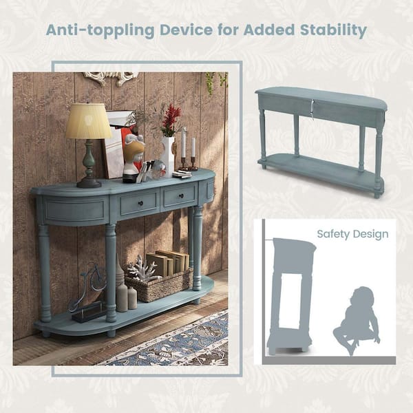 Costway 52 in. Blue Specialty Wood Long Sofa Table with 2-Drawers