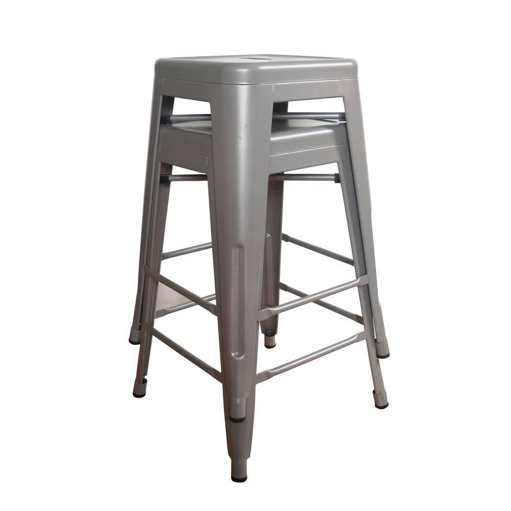 Silver 24" Metal Backless Counter Stools, Set of 2