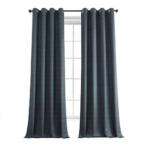 Deep Blue Lounge Embossed Grommet Velvet Curtains 50 in. W x 108 in. L Room Darkening Curtain (Single Panel)