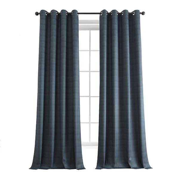 Exclusive Fabrics & Furnishings Deep Blue Lounge Embossed Grommet Velvet Curtains 50 in. W x 120 in. L Room Darkening Curtain (Single Panel)