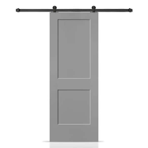 CALHOME 30 in. x 80 in. Light Gray Painted MDF Solid Core 2-Panel Shaker Interior Sliding Barn Door with Hardware Kit